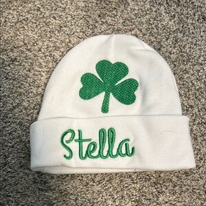 “Stella” white  and Green baby Hat